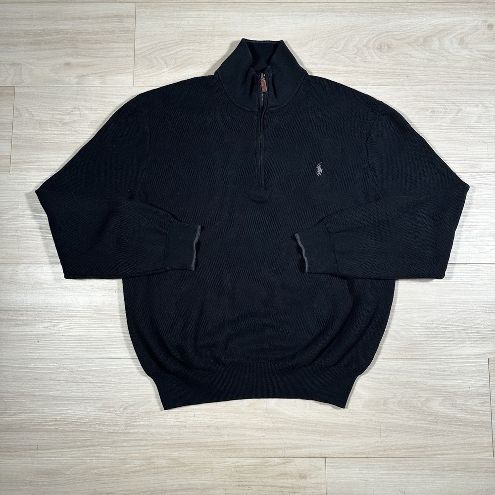 Polo‎ Ralph Lauren Pima Cotton Quarter Zip Pullover Black Soft Preppy Size XXL